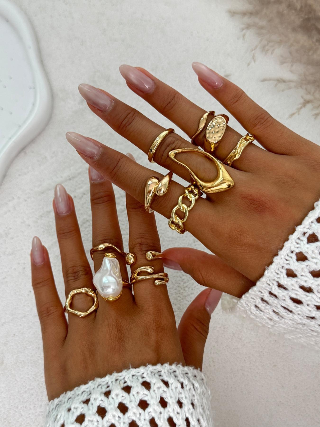 Women's Geometric Rings Set, Stacking Ring Set, Stackable Rings, Zinc Alloy Jewelry for All Seasons, Casual Style Daily & Party Wear, Elegant Gift for Women