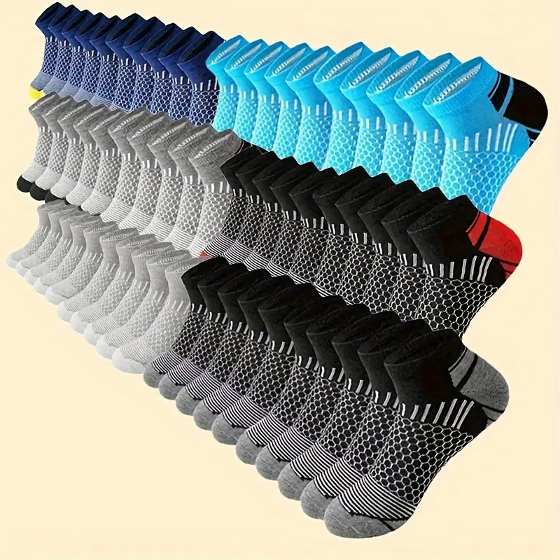 Men's Low-Cut Ankle Socks, 60 Pairs All-Season Spring/Summer Sweat-Absorbing No-Wash Sports Socks for Menswear
