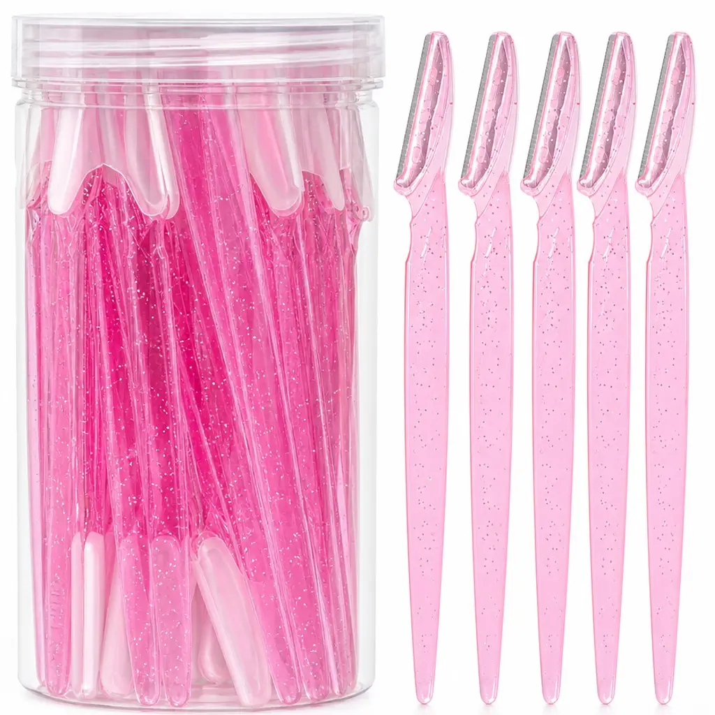 Glitter Pink Eyebrow Razor and Face Razor for Women and Men, Eyebrow Hair Trimmer and Shaver with Protective Cover,Safe and Newbie Friendly