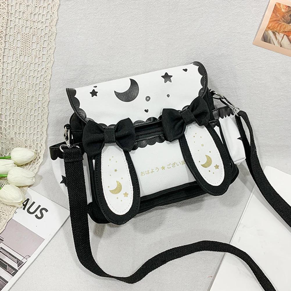 Y2K Cute Girl Lolita Bow Rabbit Shoulder Bag Women Star Moon Canvas Crossbody Bags Korean Kawaii Satchel Bag Sweet Messenger Bag