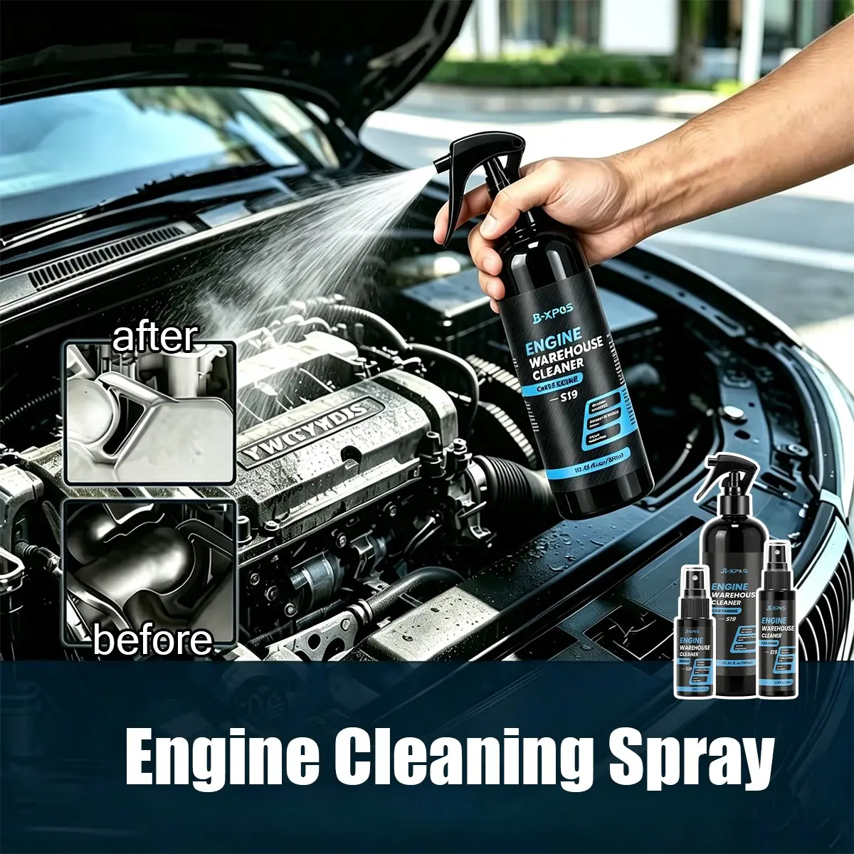 Engine Warehouse Cleaner Spray, Quick Oil Stain Grease Degreaser, Safe for Rubber Plastic Parts, Car Engine Compartment Cleaning Agent, Engine Bay Cleaner Yt0209
