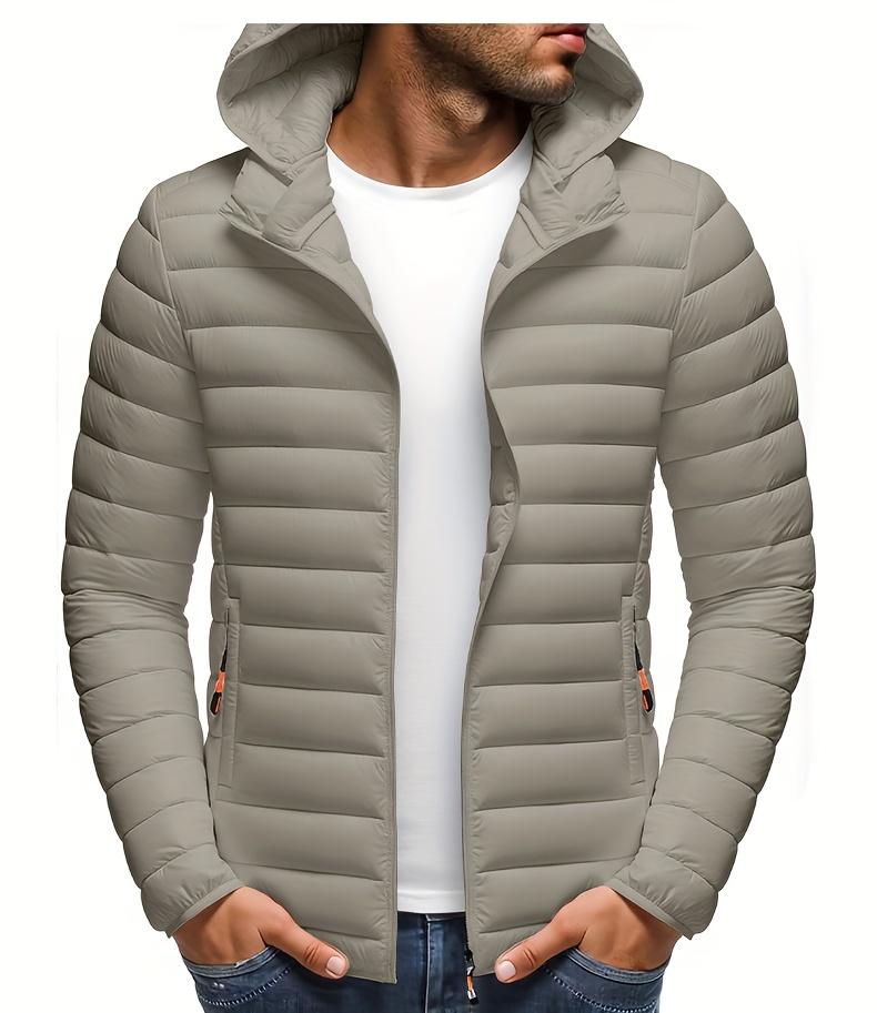 Men's Stand Collar Hooded Jacket - Warm, Windproof Thickened Coat, Detachable Hood, Solid Color Design, Thickened Nylon Fabric for Cold Weather, Casual Style, Zip Closure, Dry Clean Only, Winter Stand Collar Hooded Thickened Coat Spooky Fuzzy Crew Socks W