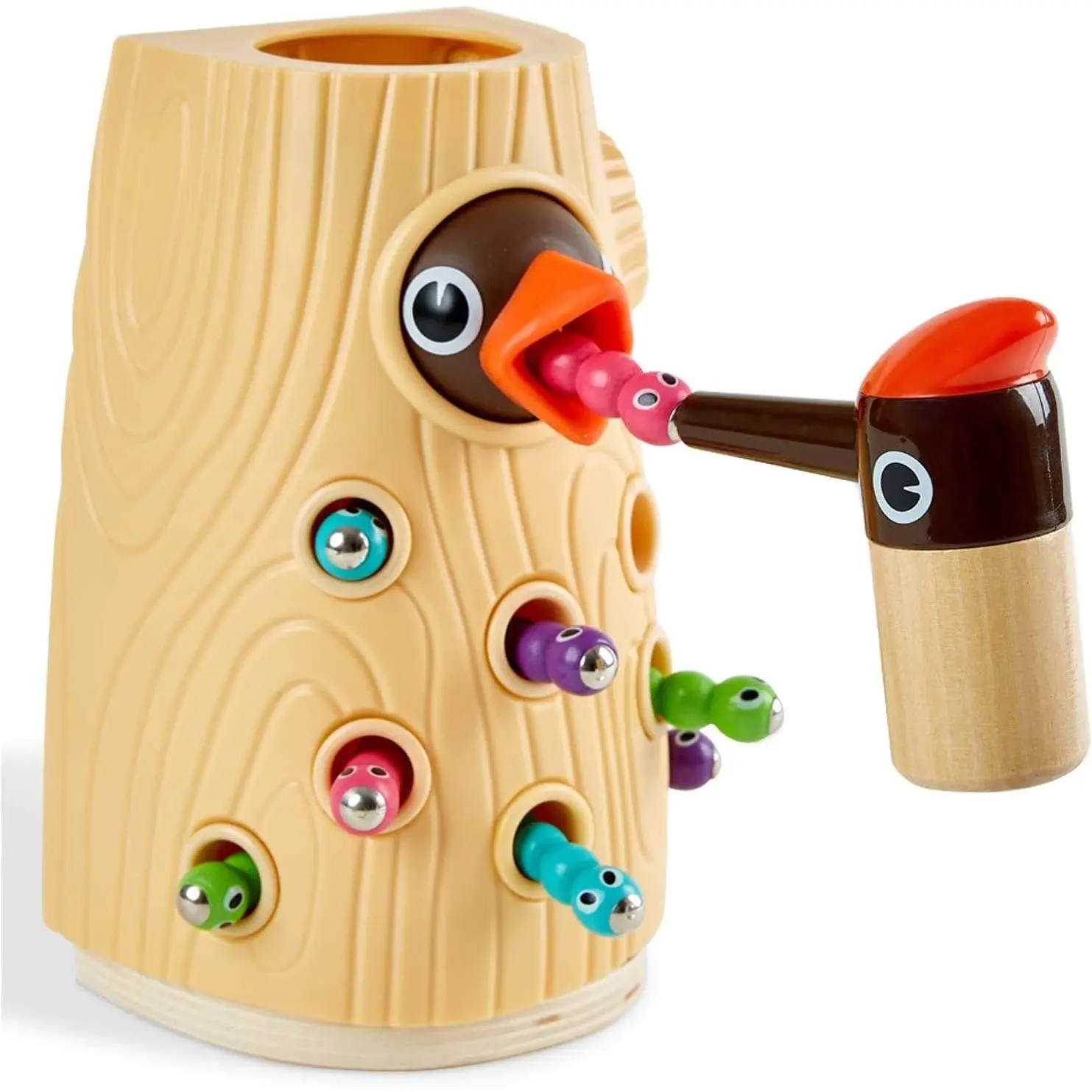 Montessori Toys for 2 Year Old Girl Boy, Fine Motor Skills Toddler Sensory Toys Age 2-4, Woodpecker Worm Toy Magnetic Bird Feeding Game