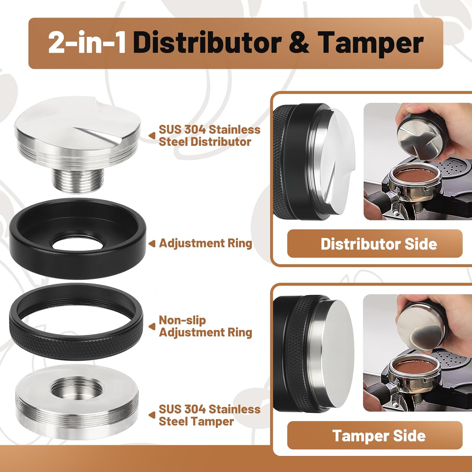 51mm Espresso Tools - Coffee Distributor and Tamper Leveler, WDT Tool,  Dosing Funnel and Puck Screen with Remover, Espresso Accessories Kit Fits 51mm Portafilters and Espresso Machines