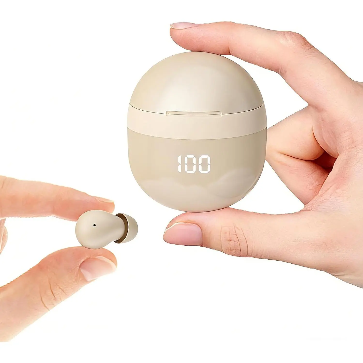 Sleep Earbuds, Ultra Small Bluetooth 5.3 Wireless Earphones for Side Sleepers, Mini Earbuds with LED Power Display, Deep Bass Stereo Sound, Touch Control, 24H Playtime Charging Case (Gold)