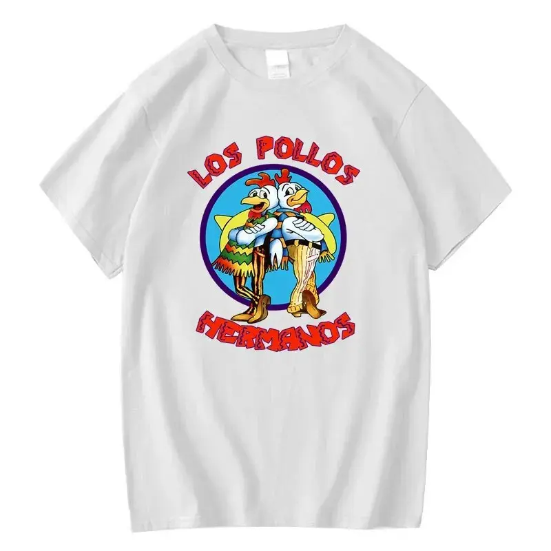 Los Pollos Hermanos Funny Chicken Brothers Graphic T-Shirt, Breaking Bad Retro Print Breathable Cotton Crew Neck Tee, Summer Fashion Casual Short Sleeve Unisex Streetwear Tops For Men Women