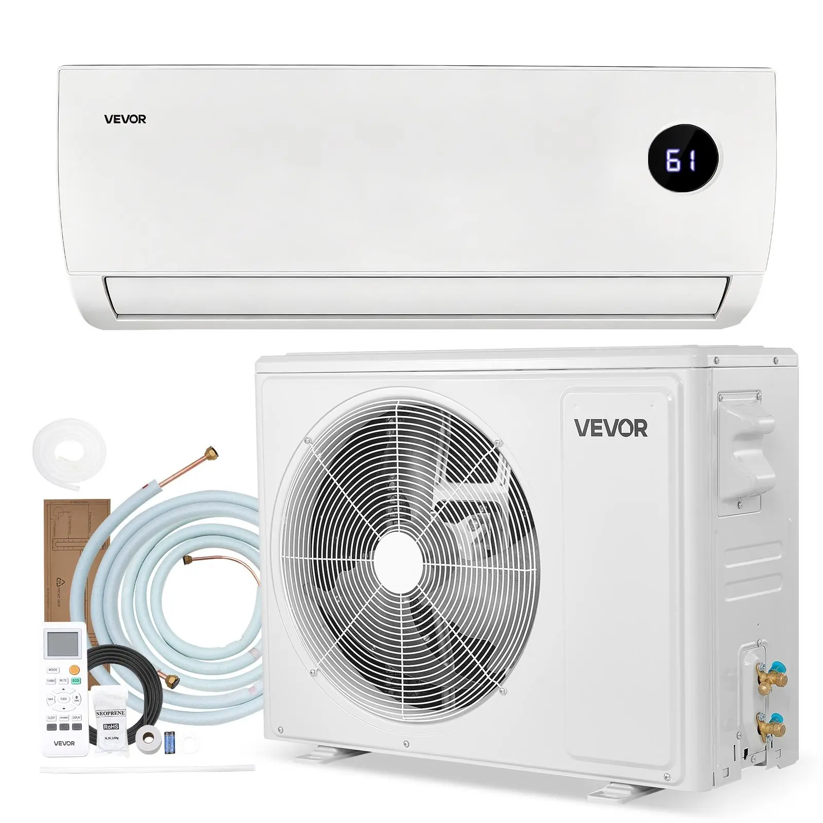 【Summerfinds】VEVOR 4-in-1 Mini Split Air Conditioner - 12,000 BTU Cooling, 12,500 BTU Heating, 115V 19 SEER2 High Efficiency, Quiet Inverter System with Filters, 61-88°F Range, 750 Sq.Ft Coverage, Easy Maintenance for Home, Office, Auto Cleaning, Display-