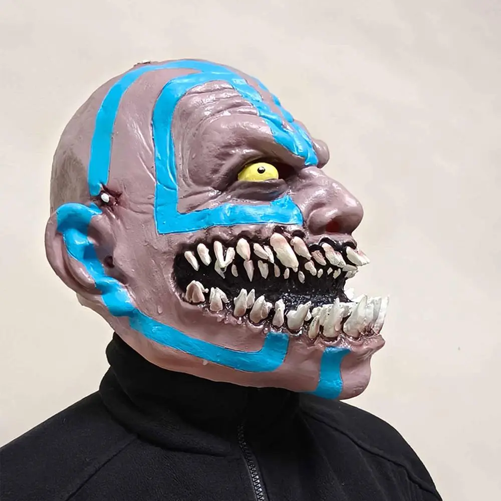 Game Mortal Kombat 11 Baraka Cosplay Mask Adults Blue Stripe Fanged Demon Latex Mask Horror Full Head Helmet Costume Accessory