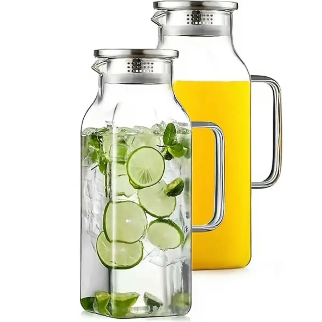 2L/68oz Aesthetic Small Square Borosilicate Glass Jug with Lid & Handle, Heat & Cold Resistant Reusable Water Pitcher for Fridge, Viral Kitchen Drinkware for Refrigerator Storage, Ideal Housewarming Birthday Gift for Kitchen Lovers Women Men