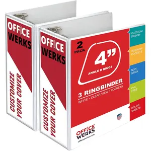 3 Ring Binder, Professional Angle D Ring 4 Inch, Presentation Folder for Standard Pages 8.5 x 11 with Pockets,  Clear View White (2 Pack)