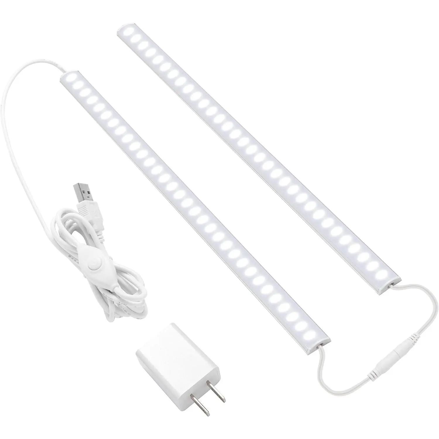 Under Cabinet Lighting, 2pcs 12 Inch Dimmable Closet Light, Cold White 6000K Linkable USB LED Light Bar, Memory Function, Under Counter Lights for Kitchen, Desk, Workspace