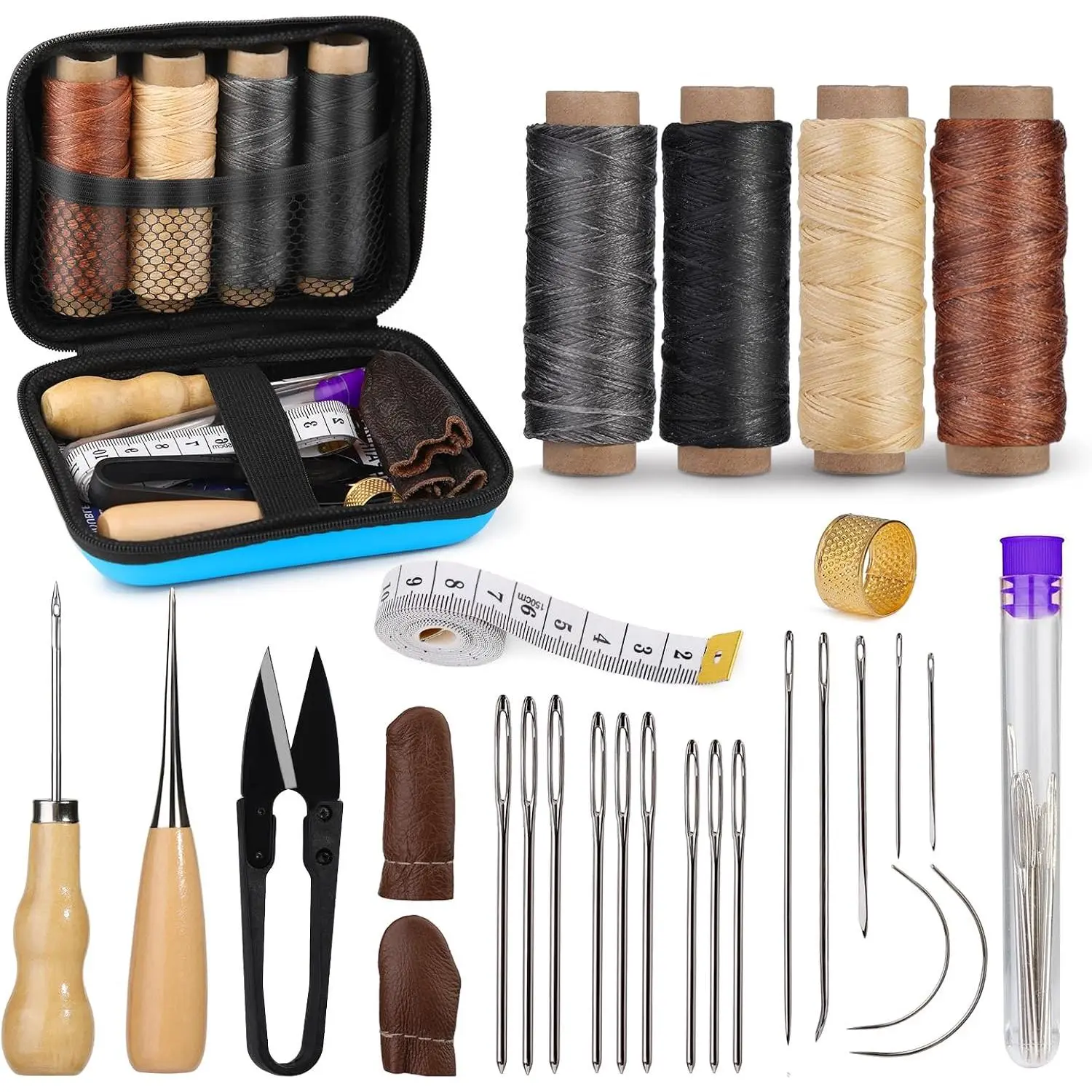 Leather Sewing Kit Leather Stitching Kit with Sewing Awl Waxed Thread | Upholstery Repair Kit with  Heavy Duty Sewing Tools for Hand Stitching  Seats, Sofa, Carpets, Shoes, DIY Craft