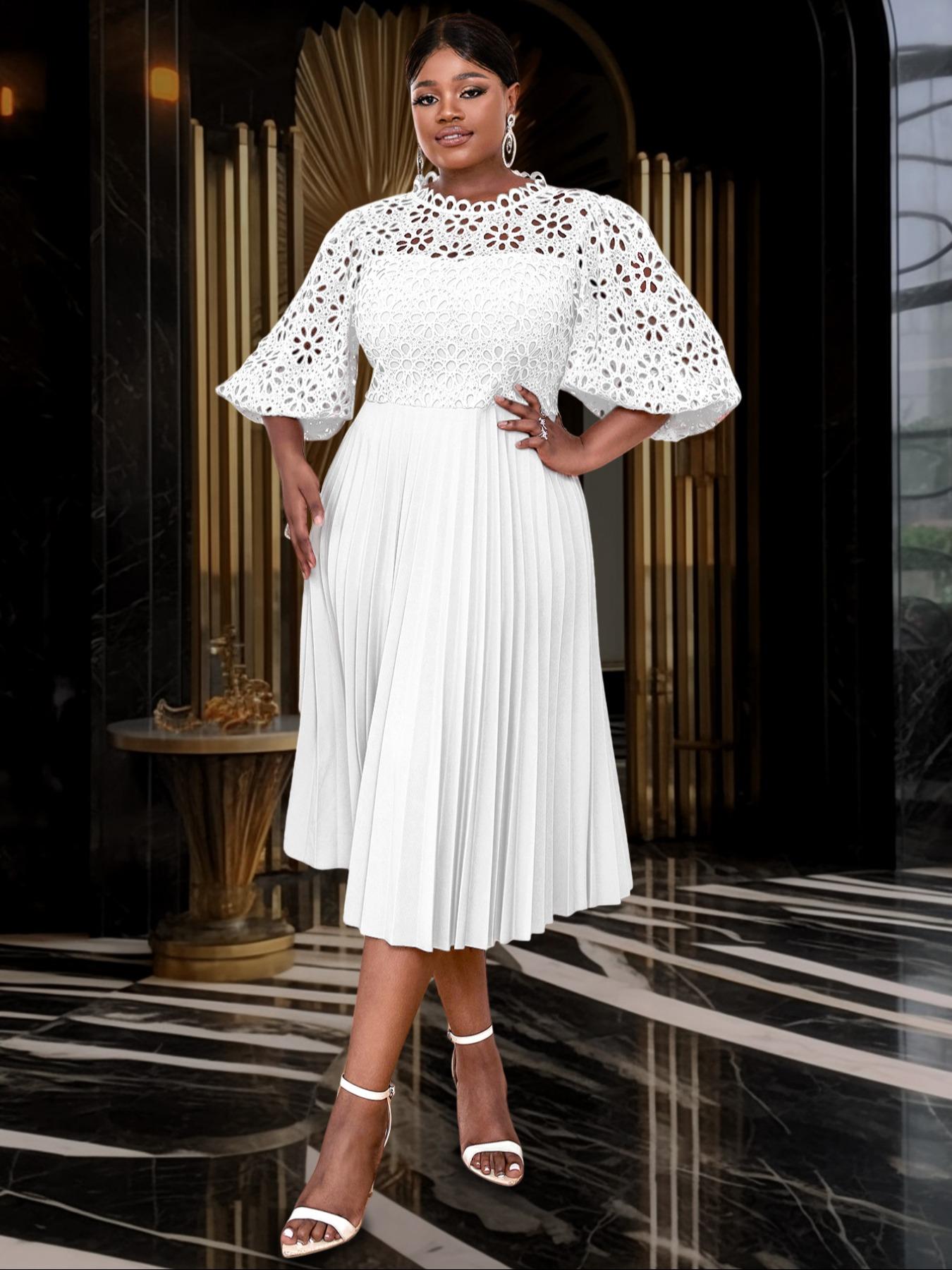 Plus Size] Plain Open Front Crochet Lace Cape Dress, Elegant Classy Chic  Pleated Balloon Bishop Sleeve Dress for Formal Evening Party Gown, Women's  Clothes for All Seasons, Womenswear - TikTok Shop