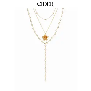 Cider FLOWER & FAUX PEARL LAYERED NECKLACE