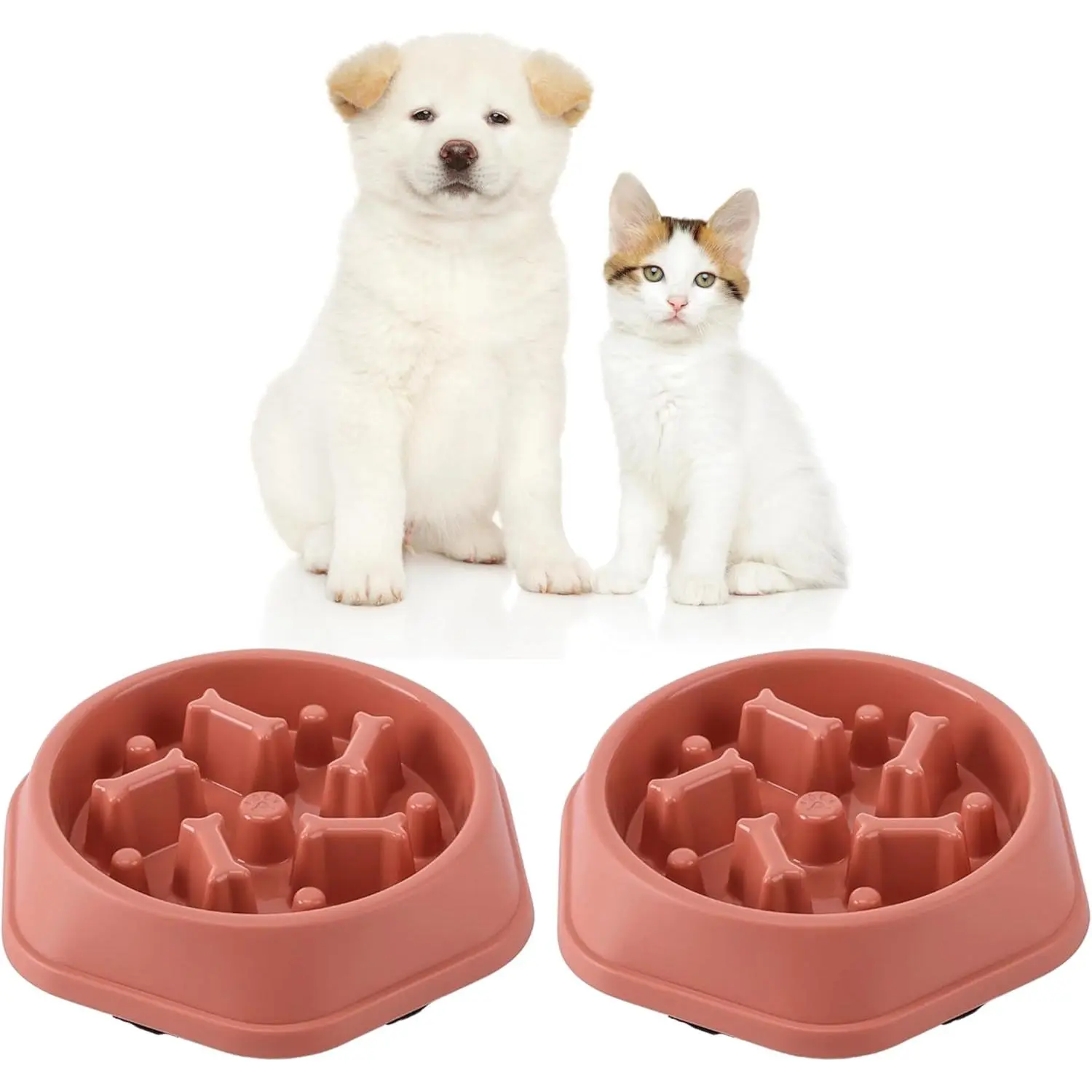 2 PCS Slow Feeder Dog Food Bowl – Bowl Designed to Slow Eating, Promotes Healthy Digestion and Prevents Bloat, Ideal for Cats and Dogs (Pink-Pink)