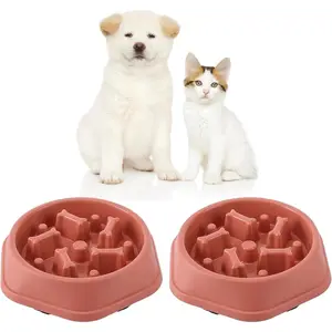 2 PCS Slow Feeder Dog Food Bowl – Bowl Designed to Slow Eating, Promotes Healthy Digestion and Prevents Bloat, Ideal for Cats and Dogs (Pink-Pink)