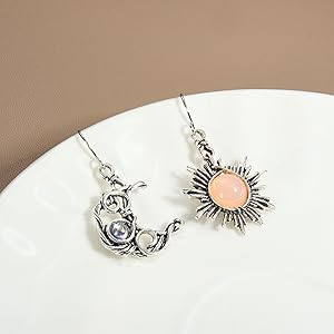 Sanfenly 9 Pairs Bohemian Earrings Retro Rhinestone Earrings Sun and Moon Earrings Boho Jewelry Vintage Dangle Drop Earrings Set for Women
