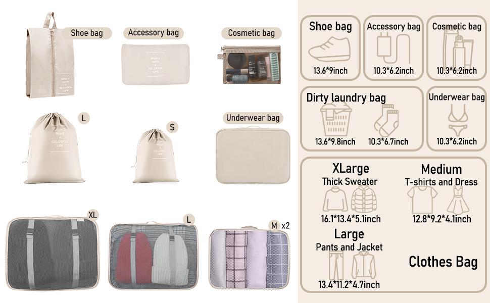 Packing Cubes for Travel - 10 Set Luggage Organizer Bags for Family, Mesh Breathable Travel Packing Cubes for Suitcases Durable Essentials Bags Set