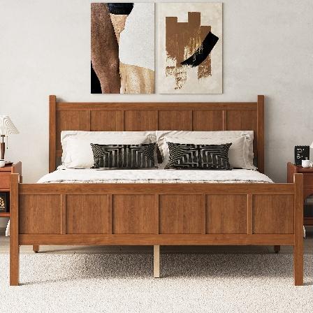 ARCH Queen Size Flat Panel Bed with Headboard & Footboard, Minimalist Modern Platform Bed with Wood Grain Finish, Shaker and Farmhouse Style Design, Sleek and Functional Bedroom Furniture,Light Walnut