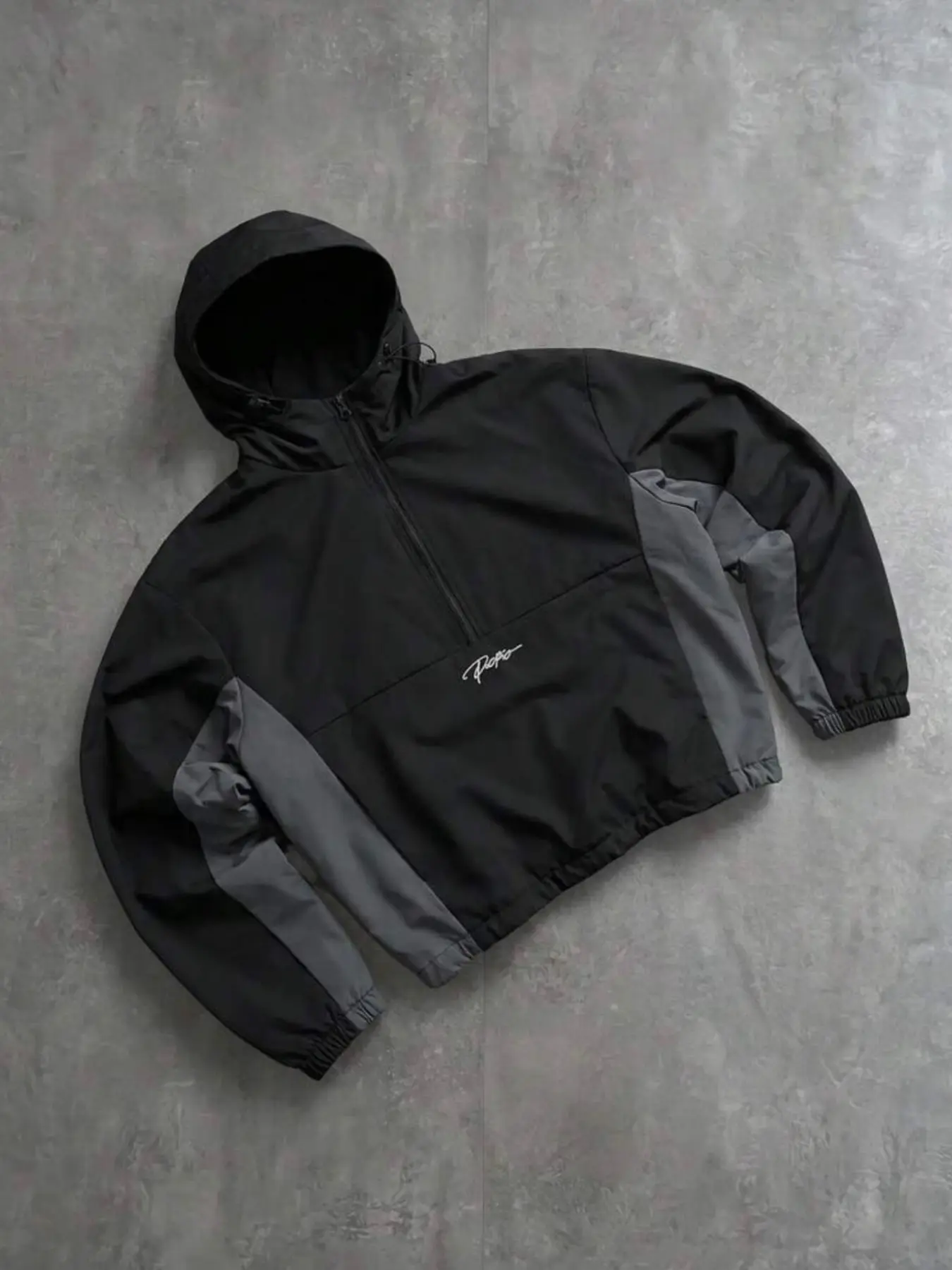 Men's Retro Sport Colorblock Hooded Jacket, Unique Print Half-Zip Drawstring Hat, Lightweight Windproof Sweatshirt, Ideal for Running Basketball Outdoor Activities