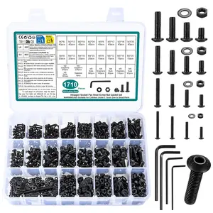 1710 count M2 m3 m4 m5 Screws  Kit, Metric Nuts and   Kit, Hex Socket Button  Cap Screw  and Nuts Kits, Hex Socket Screw Set, Machine Screws Set, with Spanner(Black)