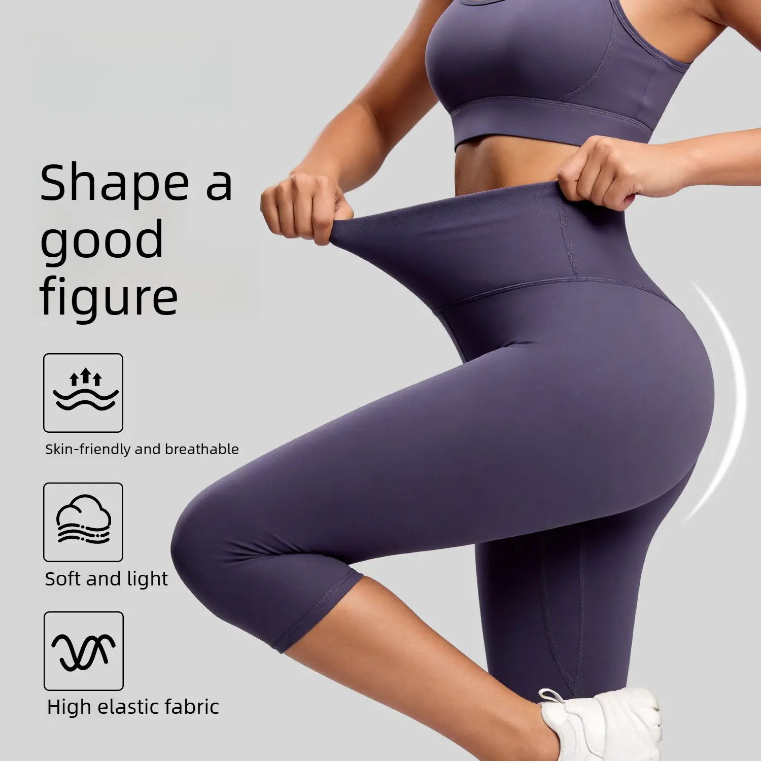 Women's High-Waisted Cropped French Terry Leggings - High Stretch, Lightweight Compression, Tummy Control Sports Pants for Yoga/Running to Enhance Good Figure