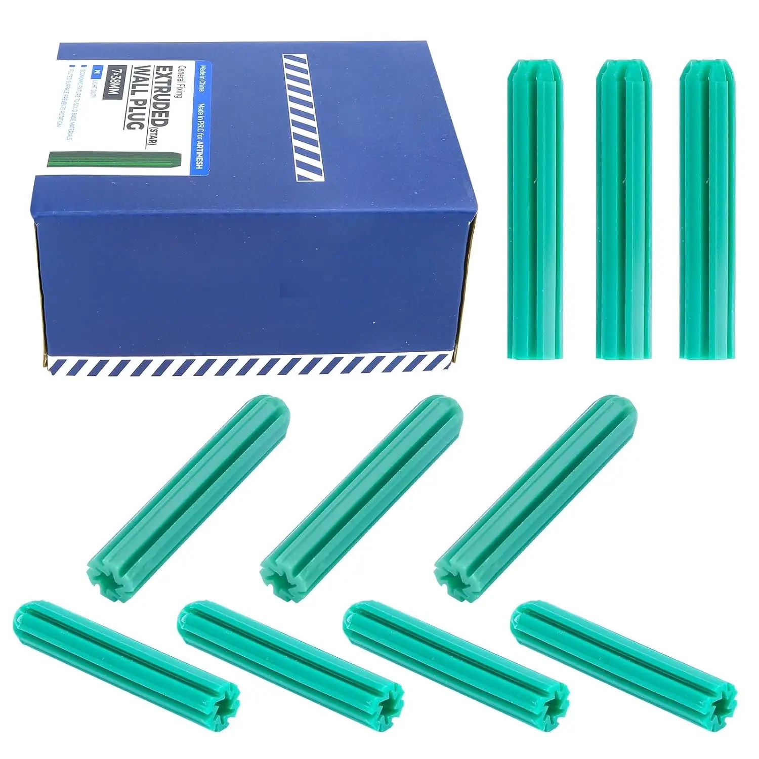 120 count 7mm (1/4") x 38mm Plastic Expansion Anchors, Heavy Duty Green PE Wall Plugs for Concrete, Brick, Drywall & Hollow Walls
