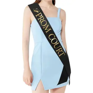 Sash for School Dance Graduation Party Accessories, Black with Gold Print
