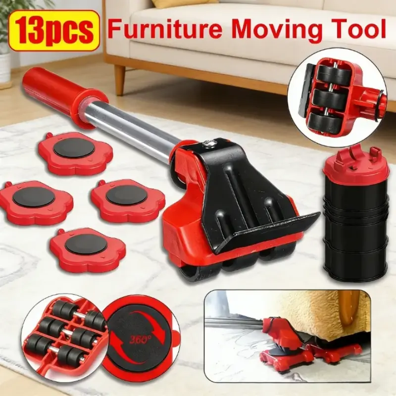 13-Pieces Heavy-Duty Furniture Moving Kit - Furniture Lifter, Round Sliders, Moving Roller Tool, Labor-Saving Pulley Base for Large Items, Sofa Rearranging