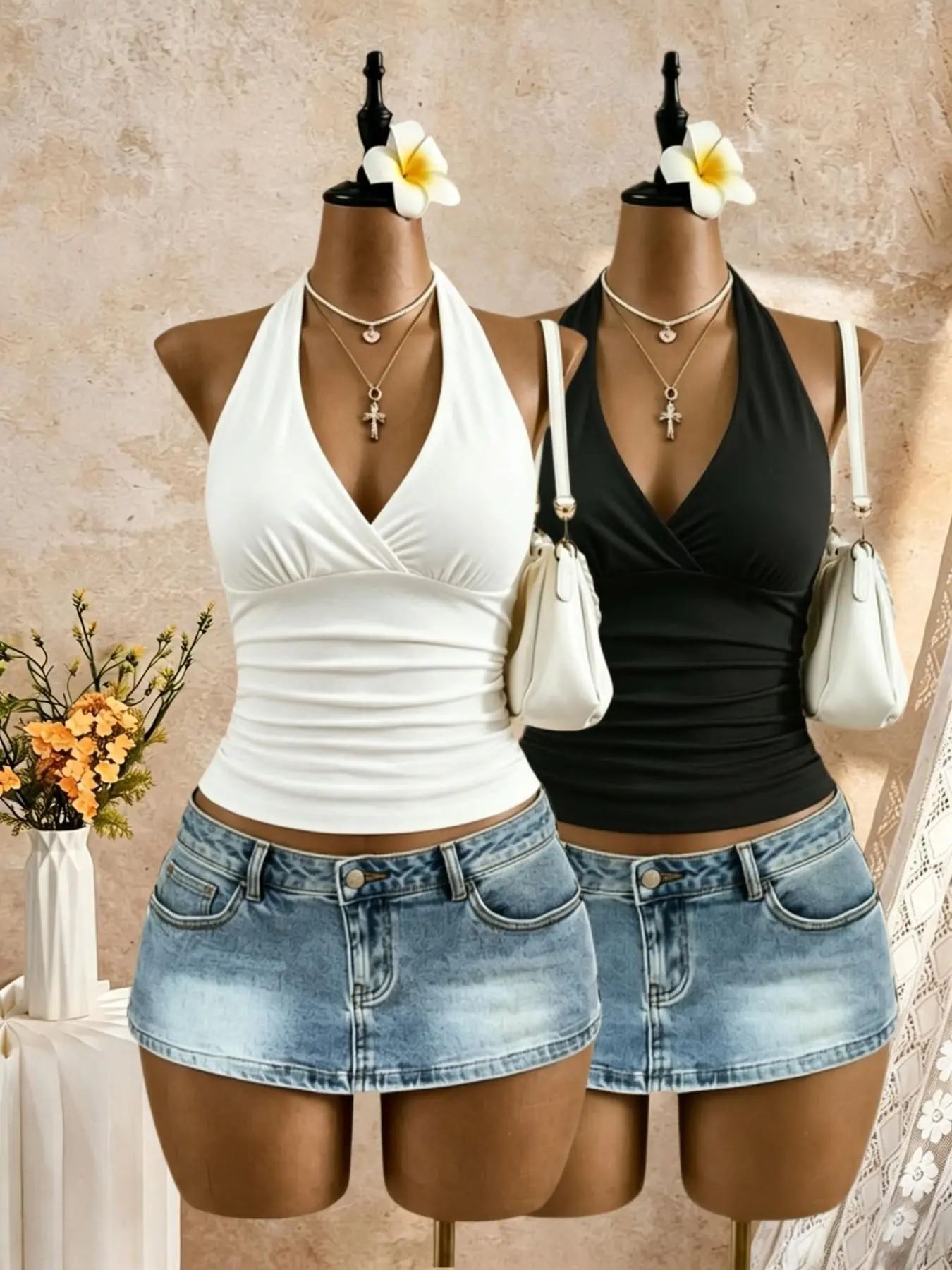 Women's Solid Color Halter Neck Tank Top, Casual Sleeveless Top for Daily Wear, Everyday Top, Ladies Clothes for All Seasons, Daily Outdoor Wear