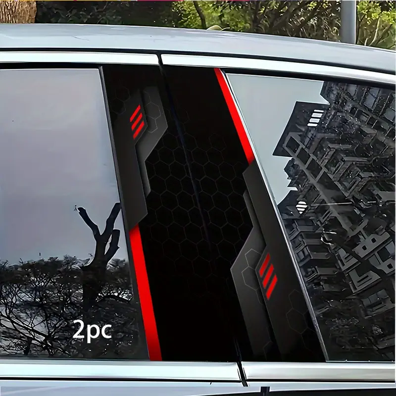 Two Bumper Stickers with Red And Black Honeycomb Design, Premium Car B-Pillar Film, Wear-Resistant And Durable, Waterproof And Scratch-Resistant, Ideal for Vehicle B-Pillars, Compatible with Metal, Plastic, Ceramic And Wood