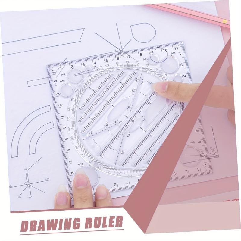 Multi-Function Acrylic Geometric Drawing Ruler - Quick Circle & Arc Design Template with Triangle, Function & Inch/Cm Scale for Drafting, Office & Student Use, Circle Drawing Tool