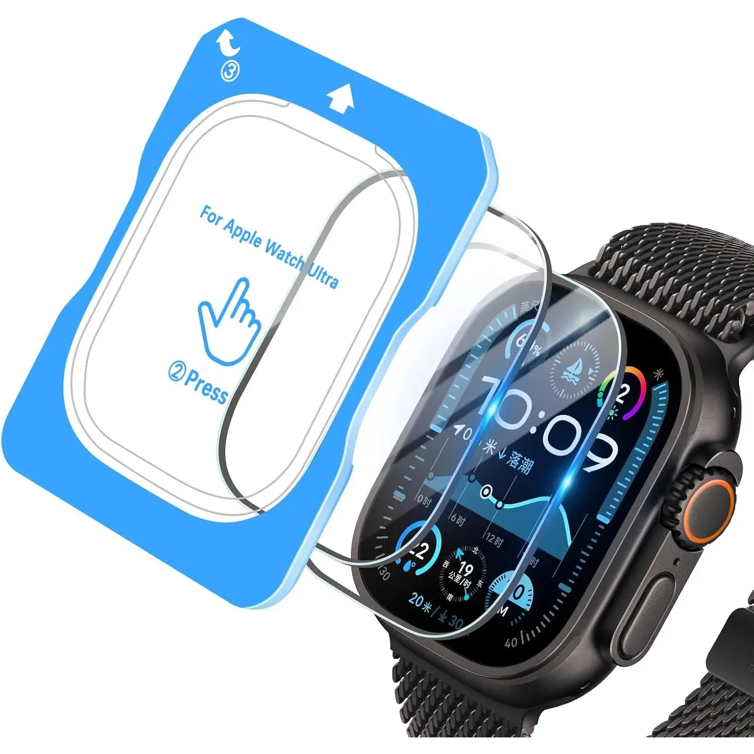 3 Pack Compatible for  Watch Ultra 3/Ultra 2/Ultra Screen Protector with Auto-alignment Installation Frame,  Clear Tempered Glass Film & Anti-scratch for iWatch Ultra 49mm Screen Protector