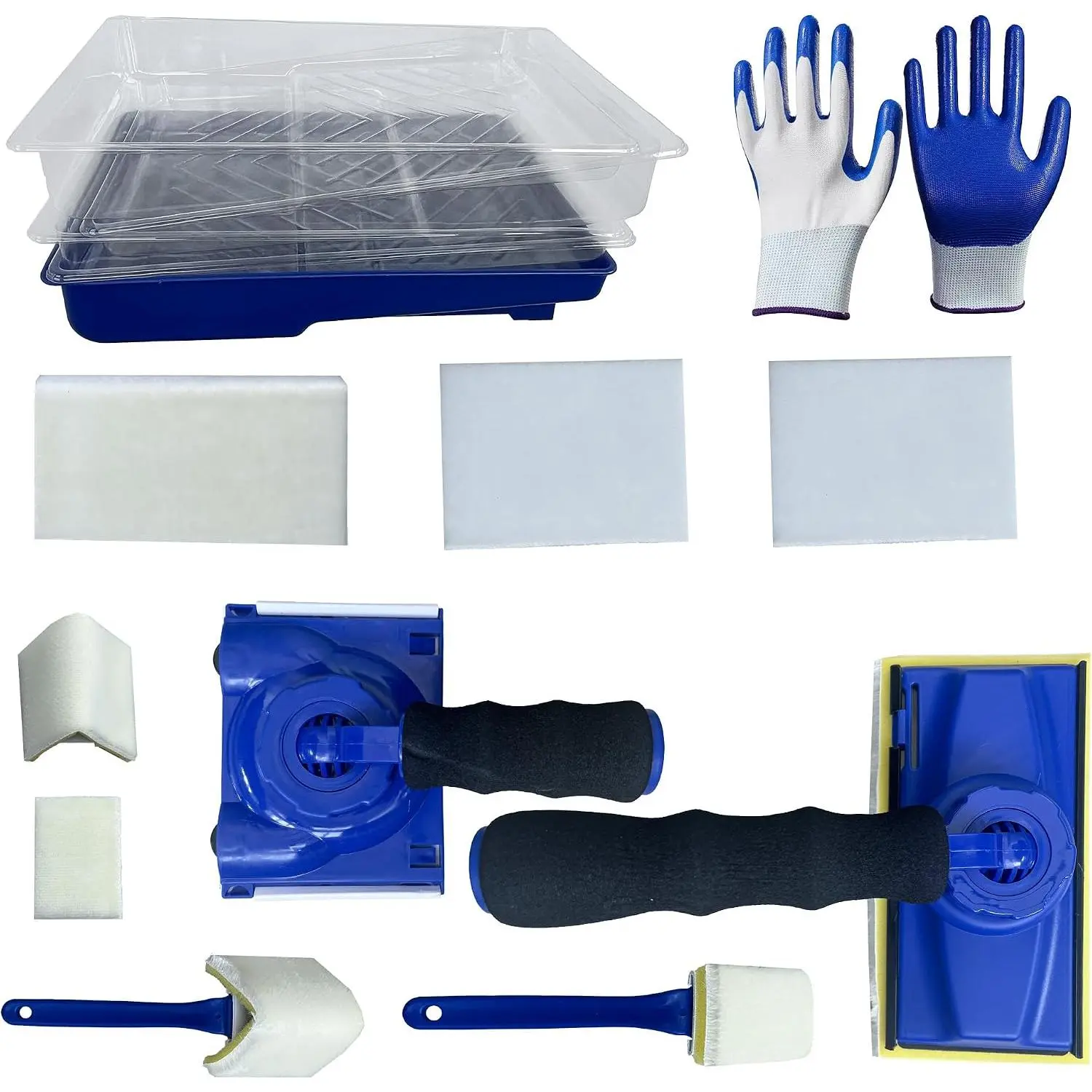 Edger Tool Kit 15 count, 360° Rotation Handle  Edger Trimmer for Trim/Corner Wall & Ceiling, Refill Pads, 7 Inch  Pad Set, Rubber Gloves & 4 Clear Base Trays