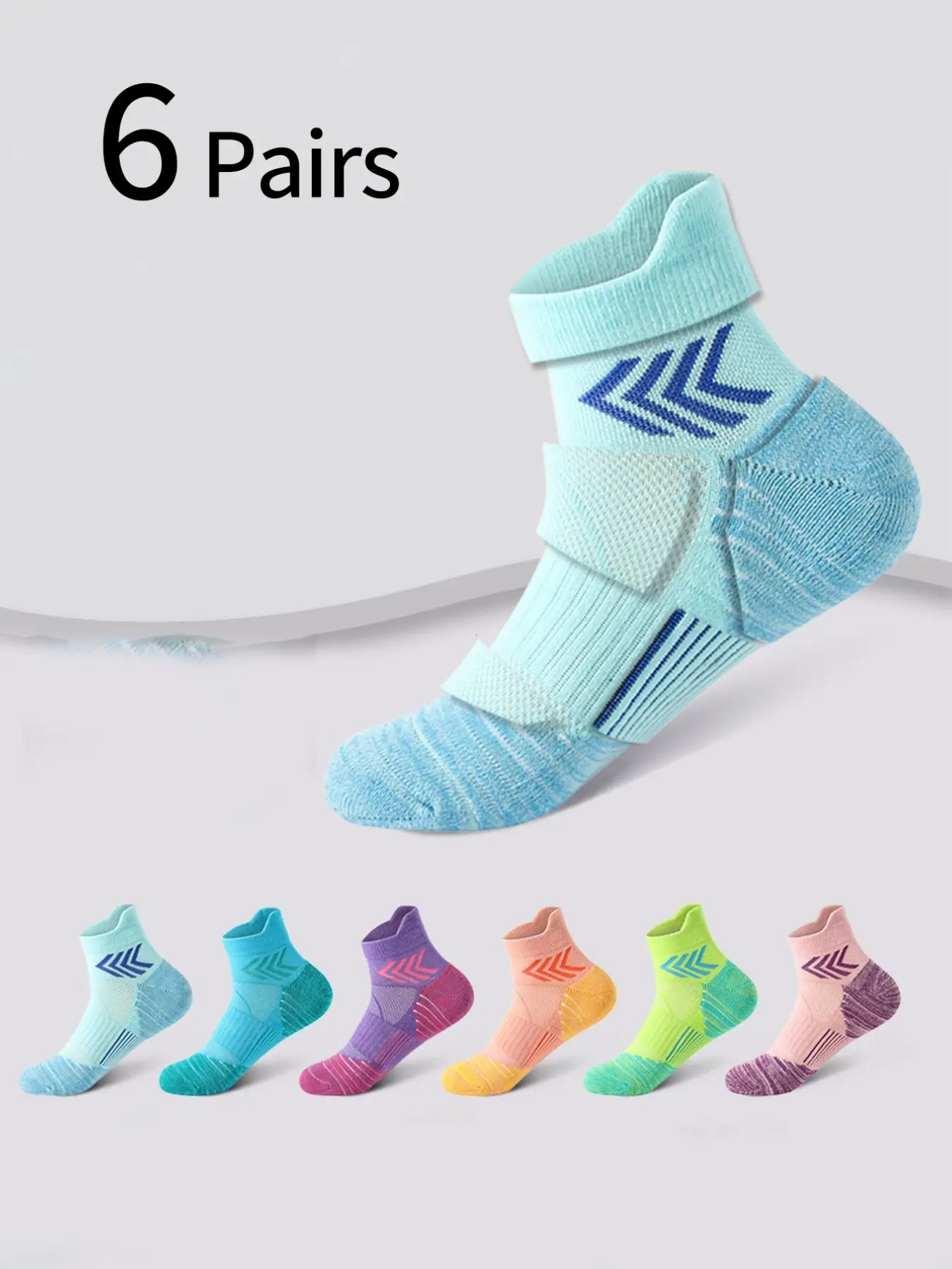 6 Pairs Professional Running Socks, Unisex Short Ankle Socks, Breathable Compressible Sport Socks for Marathon, Gym, Basketball, Yoga, Athletic Socks
