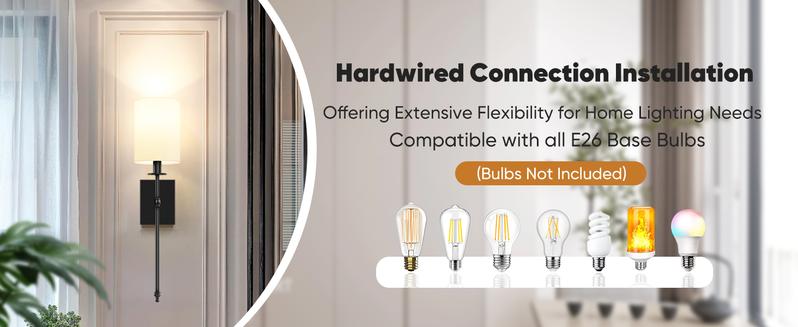 24.8in Rechargable Wall Sconces Set of 2 with Remote, Indoor Not Hardwired Dimmable Wall Lamps with White Fabric Shade, Rechargeable Wireless wall lights For Bedroom, 2 Bulbs Included