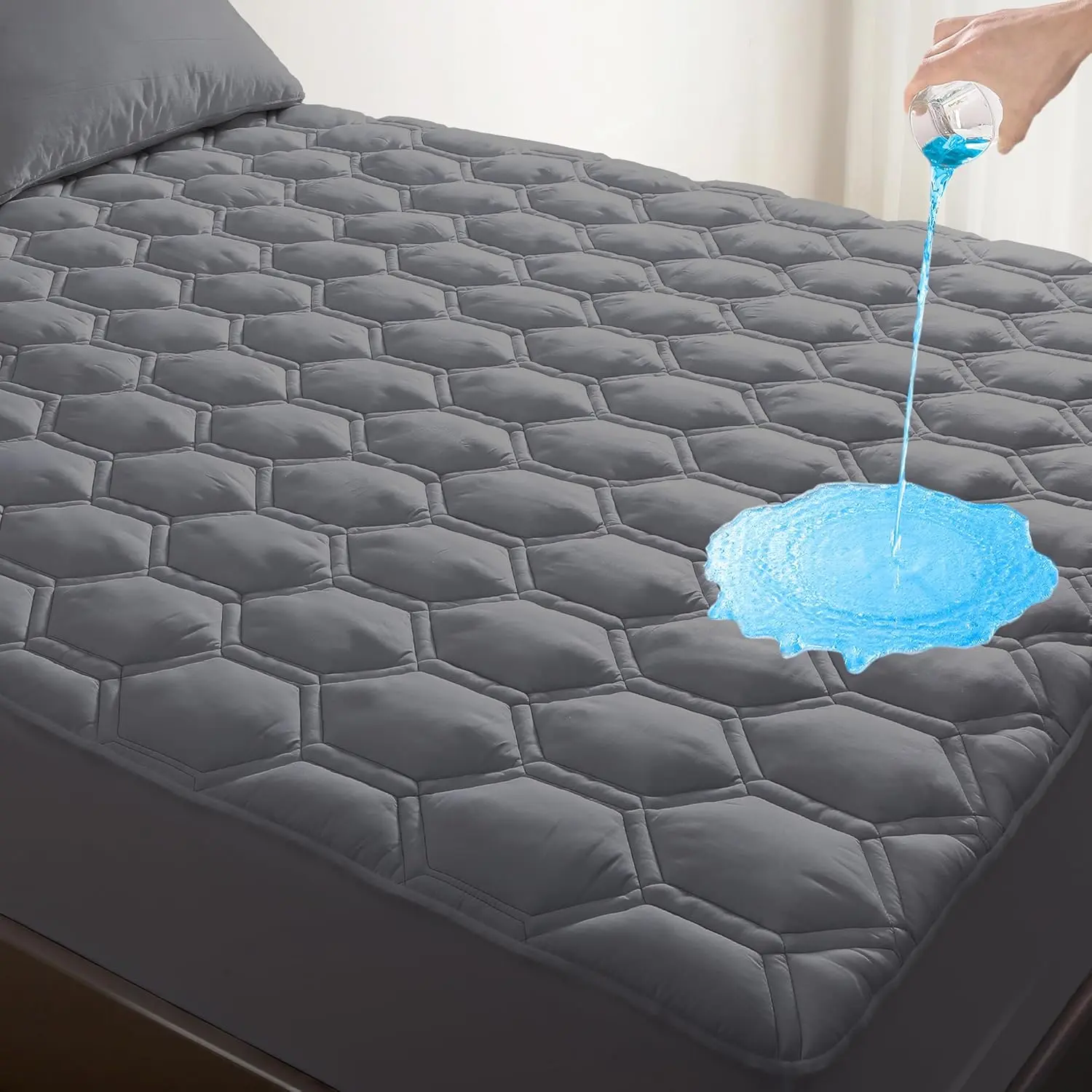 Waterproof Mattress Pad King Size, Breathable Mattress Protector with 6-18” Deep Pocket, Gray