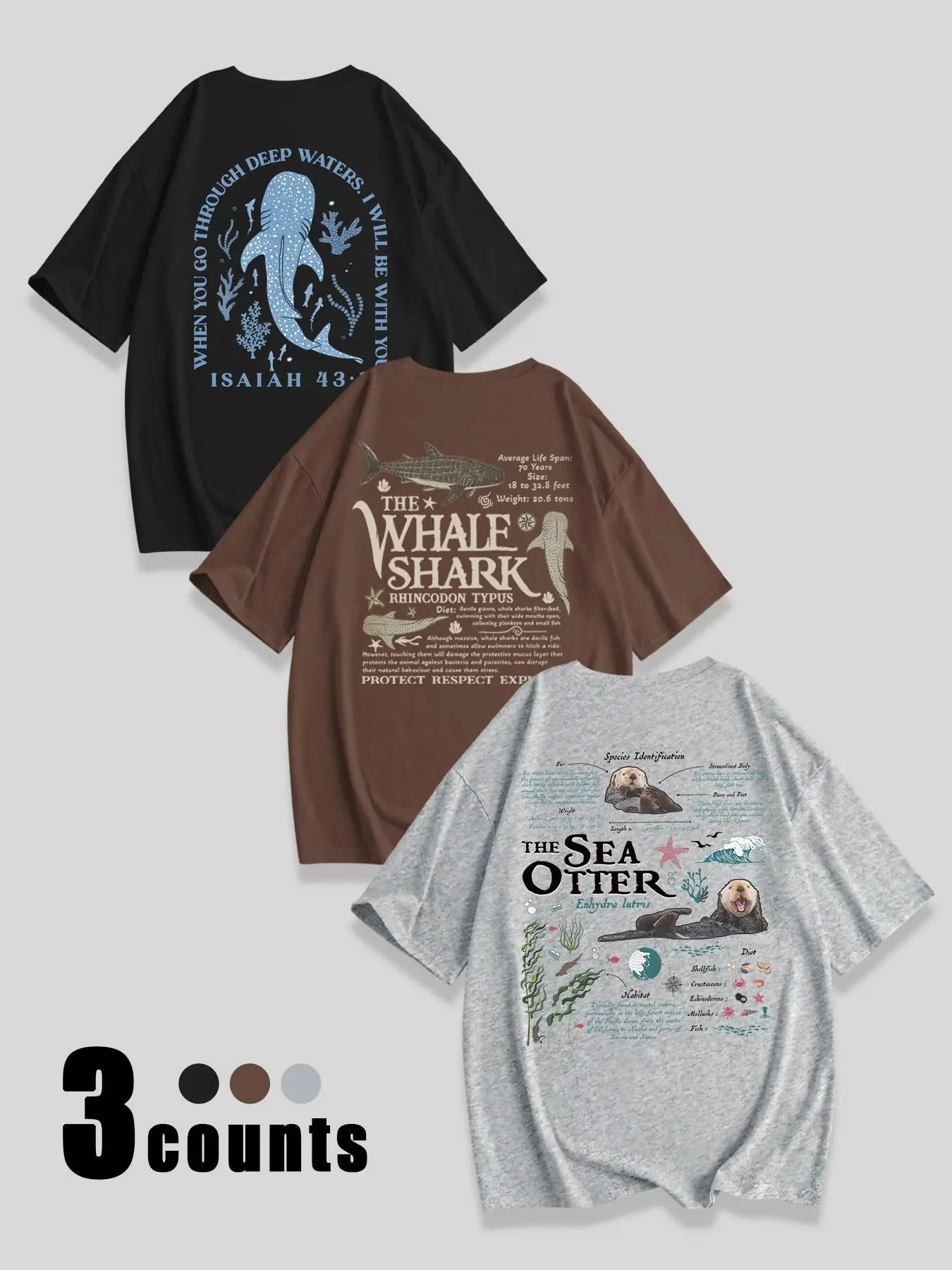 Women's Whale & Shark Print Tee, Casual Soft Comfortable Round Neck Short Sleeve T-shirt for Summer, Ladies Clothes for Daily Wear, Top, Animal Tee