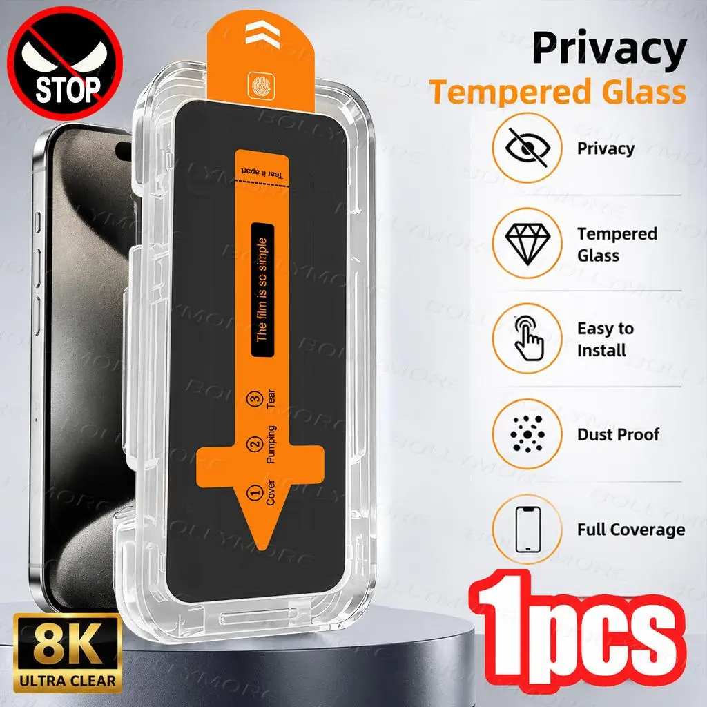 1pc of Fully Covered Privacy Tempered Glass Screen Protector, Suitable for iPhone 17 Pro Max/17/17 Air/16 Pro Max/16/16E/15 Pro/15/14/13/12/11/Plus/X/XR/XS Max Multiple Models, 9H+high Hardness Reinforced Scratch and Impact Resistance