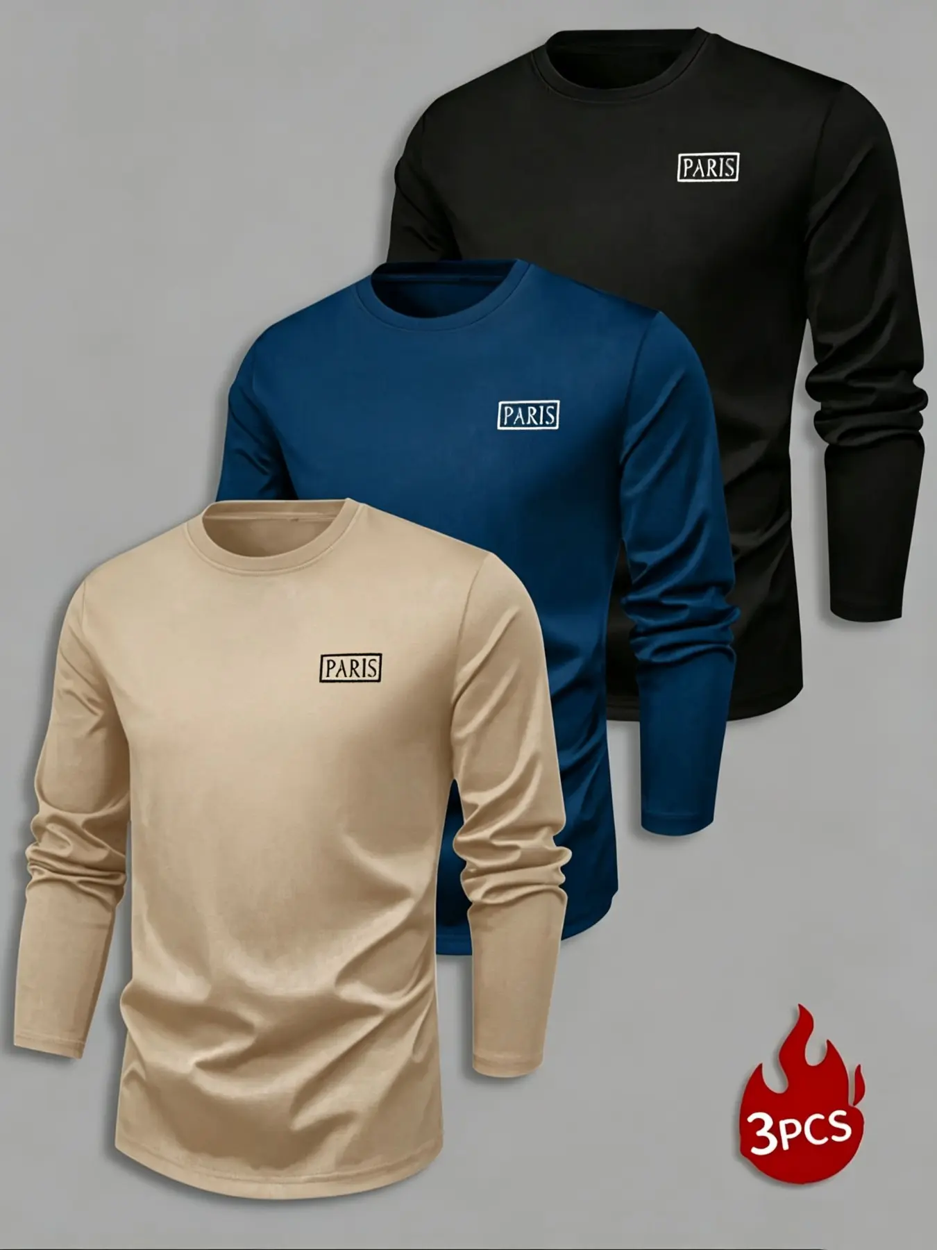 Men's Long Sleeve T-Shirt 3-Pack, Tops, Letter Print, Quick-Dry, Breathable, Soft Fabric, Casual, Sports, Home Wear, All Seasons