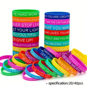 20/40pcs Motivational Silicone Wristbands, Inspirational Quote Rubber Bracelets, Unisex Stretch Wrist Bands, Gift for Men Women