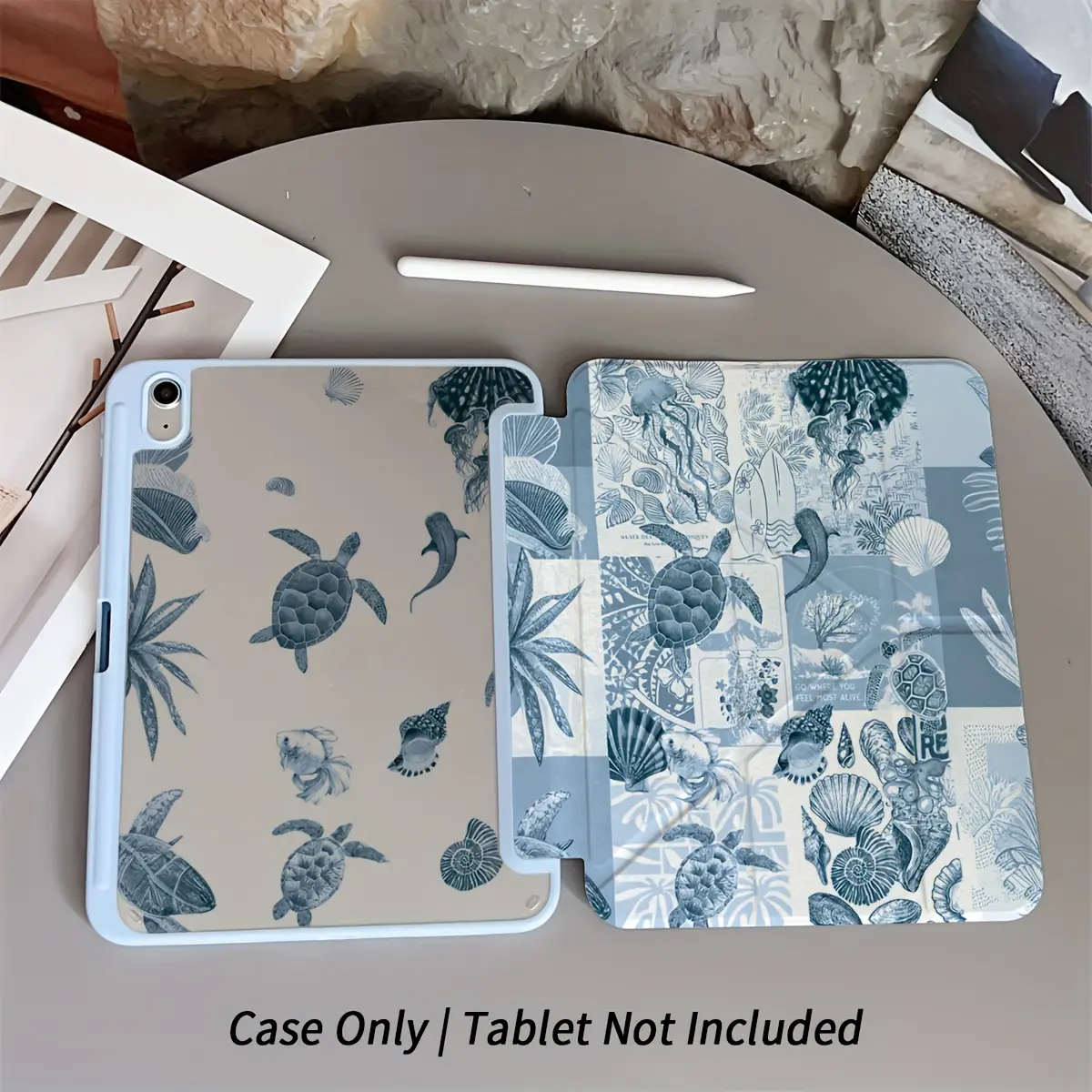 Blue ocean pattern iPad smart protective case, flip cover leather case, with built-in pen slot, ultra-thin Y-shaped folding stand case, compatible with iPad Mini/Air/Pro, 10th and 11th generation tablet accessories