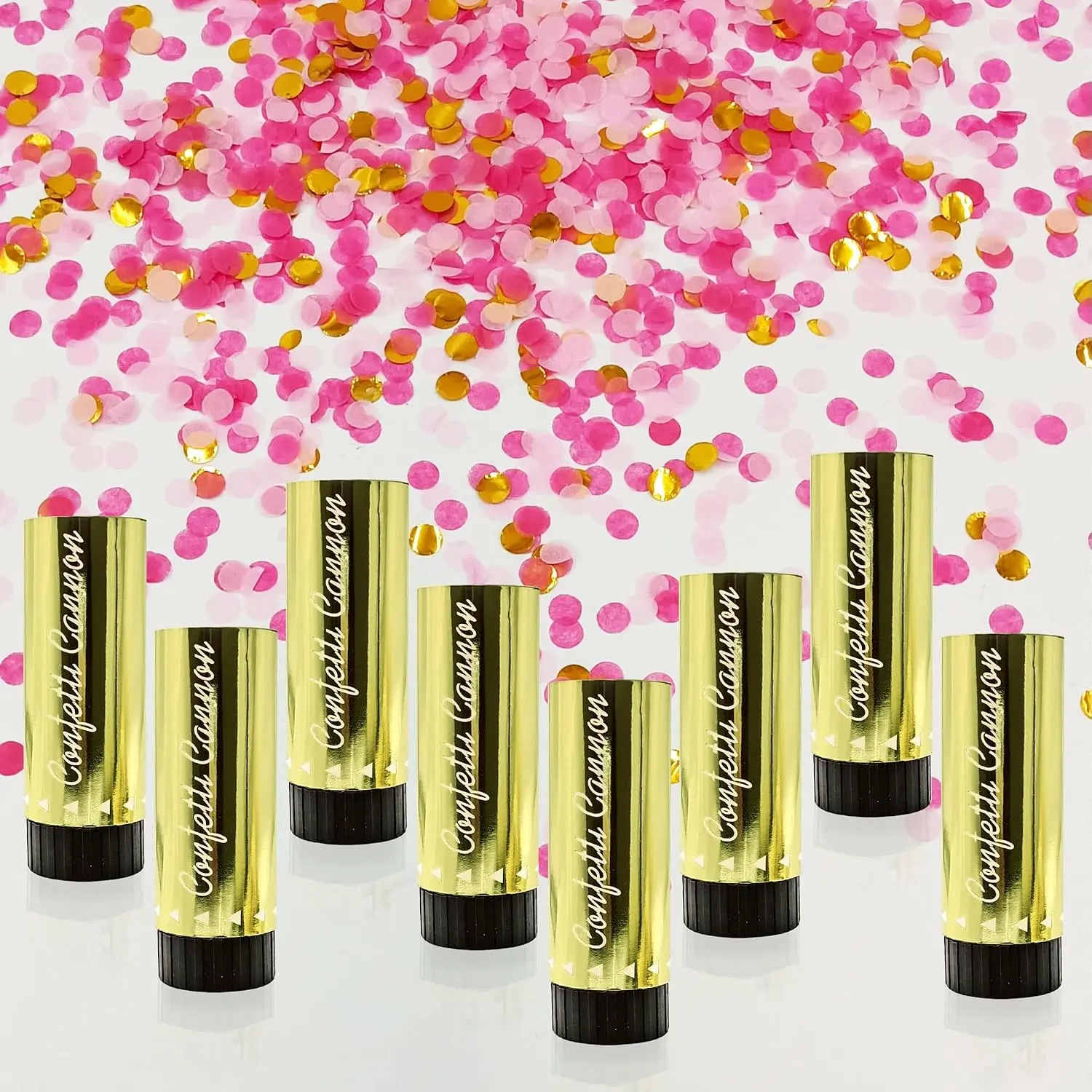8 PCS Confetti Poppers Cannons for Gender Reveal Wedding Birthday Graduation Baby Shower Anniversary Christmas New Year's Kids Fun Supplies Decorations and Favors (Pink + Gold)