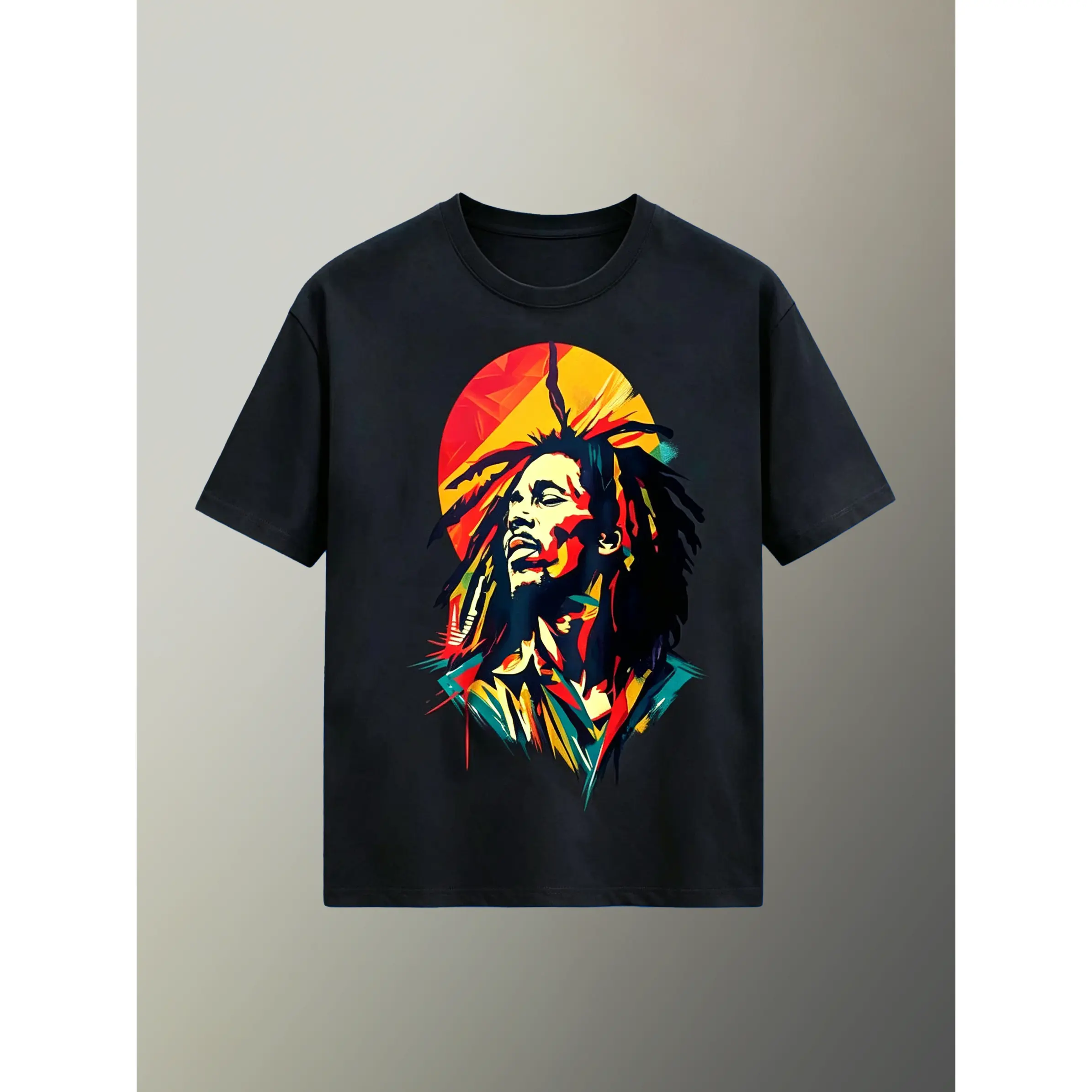 Unisex Abstract Reggae Graphic Tees, Round Neck Short Sleeve Soft Black Loose Streetwear Top, Sports & Outdoor Casual Festival Gift for Music Lovers (All Sizes), Print, Shortsleeve, Tshirt, Clothes, Casual Wear, Reggae Theme, Soft Fabric, Abstract Vibes,,