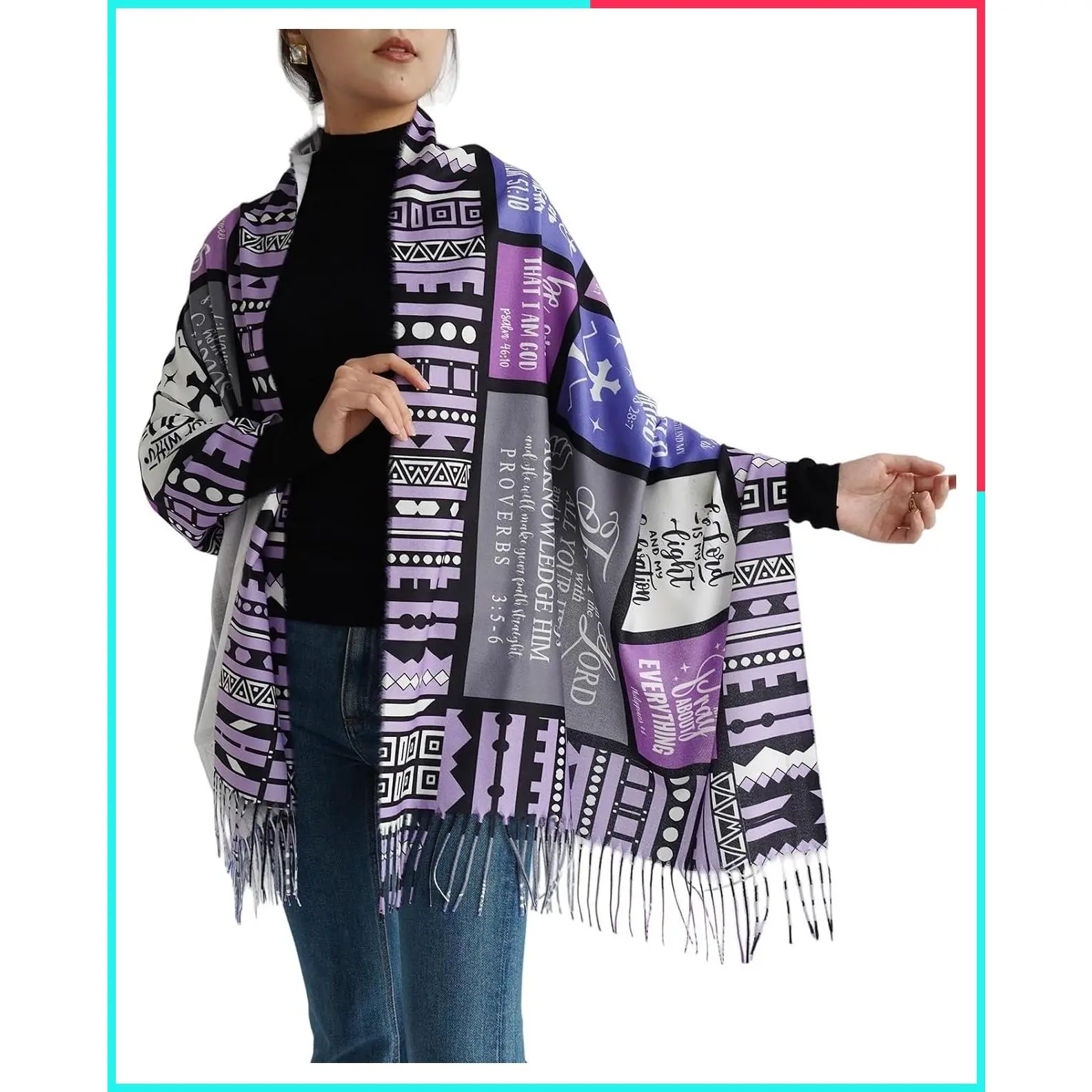 Prayer Shawls for Women with Inspirational Bible Verses, Christian Wrap Scarf Gift for Church, Teacher, Mother