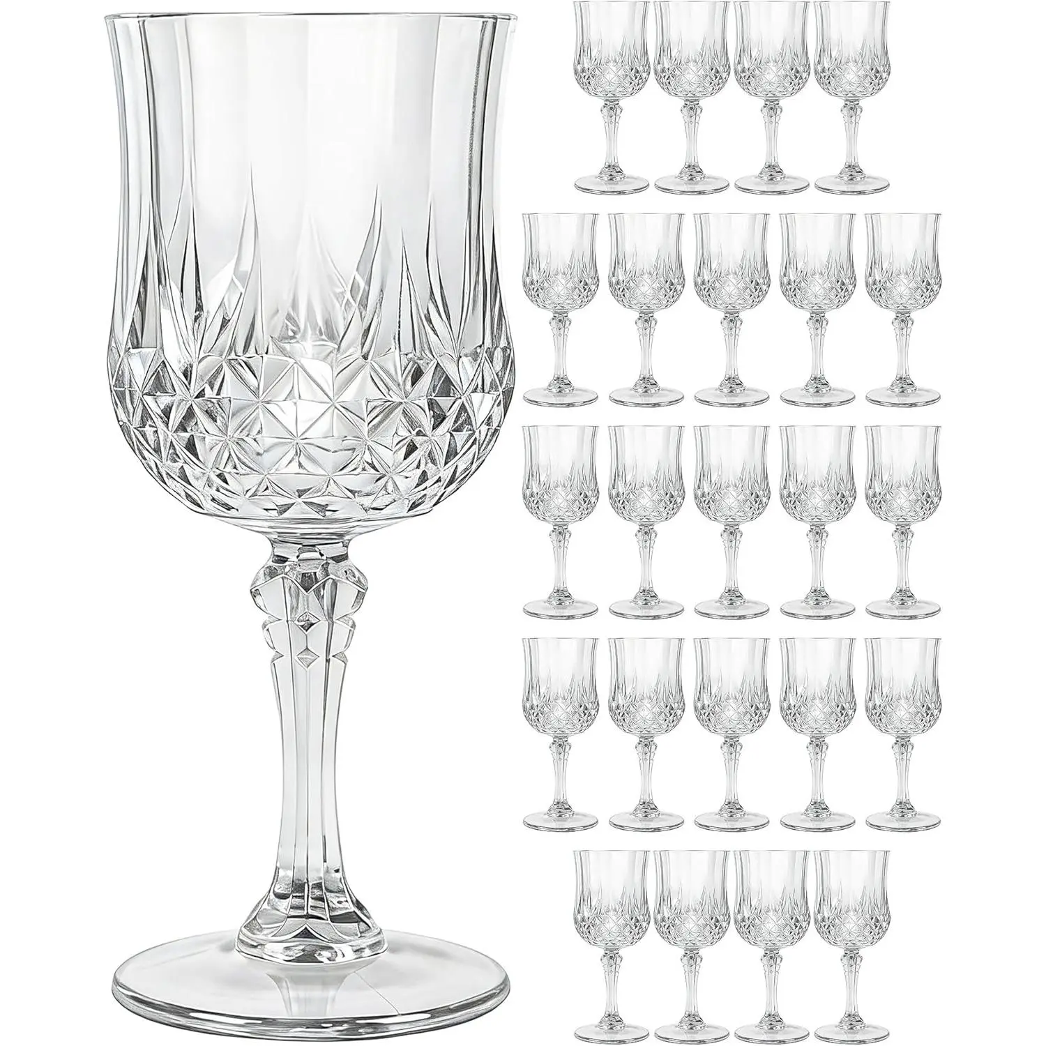 24PCS Plastic Wine Glasses 7oz Clear Acrylic Goblets Unbreakable |   Shatterproof, Reusable & Disposable, Vintage Drinking Glasses with Stem, for Wedding Outdoor Dinner Party Bridal Shower