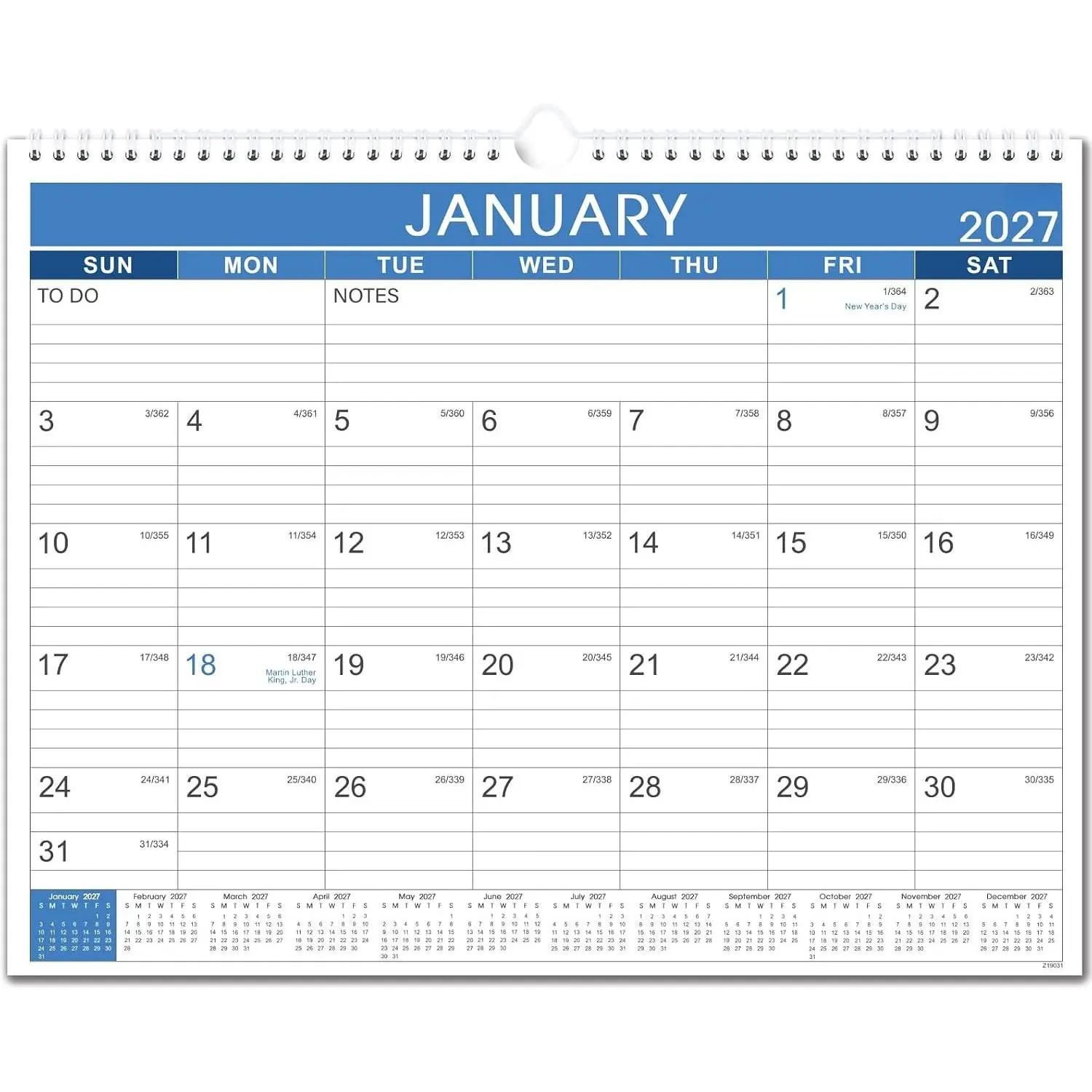2027 Calendar - 2027 Wall Calendar, 14.8" x 11.5" | JAN 2027 - DEC 2027, 12 Monthly Wall Calendar 2027, Thick Paper + -Wire Binding +  Hook + Ruled Blocks - Blue