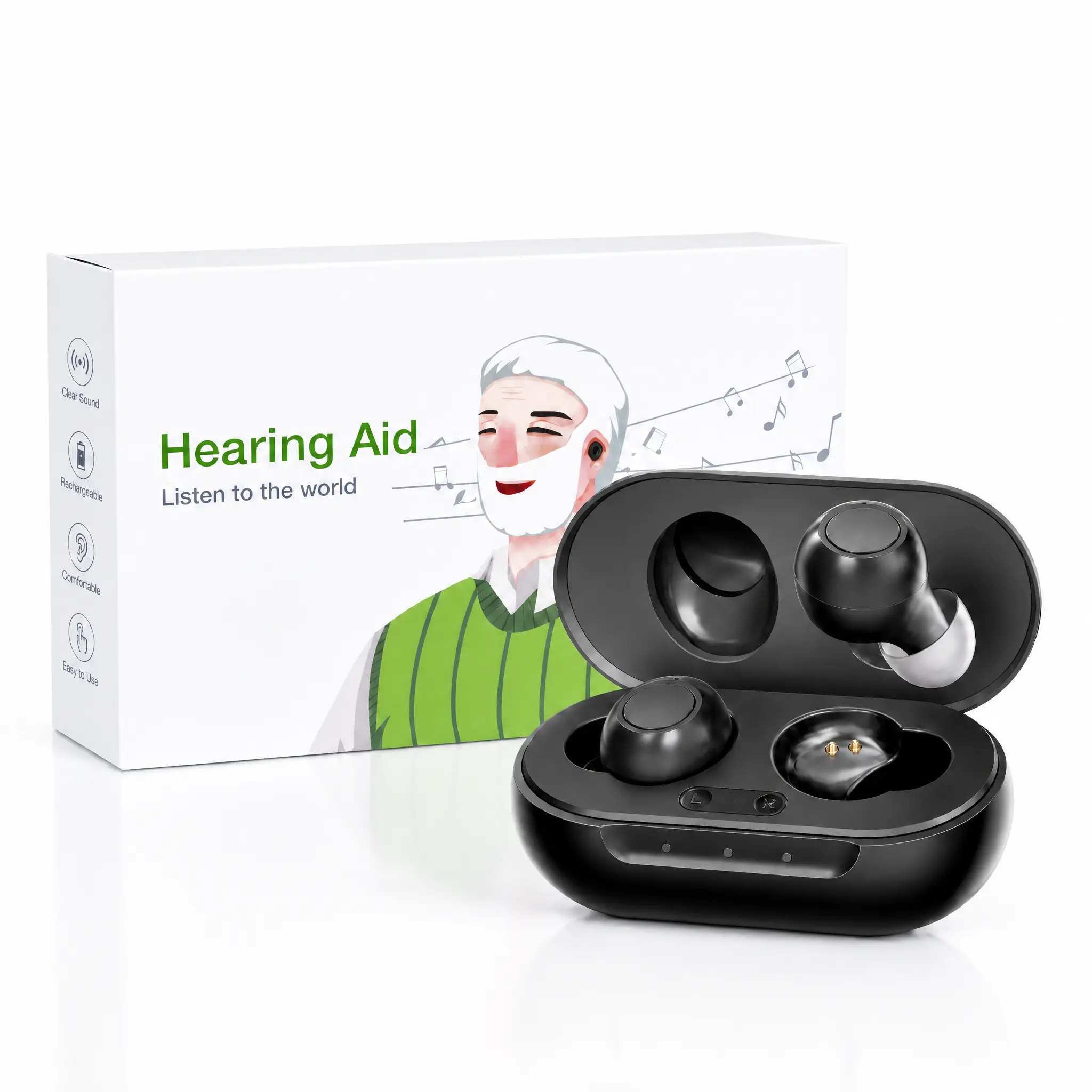 【HEALTHTREE】OTC Rechargeable 16-Channel In-Ear Hearing Aids, Portable Wireless Invisible Noise Reduction, Hearing Impaired Solutions for Adults, Wireless Invisible Hearing Aids