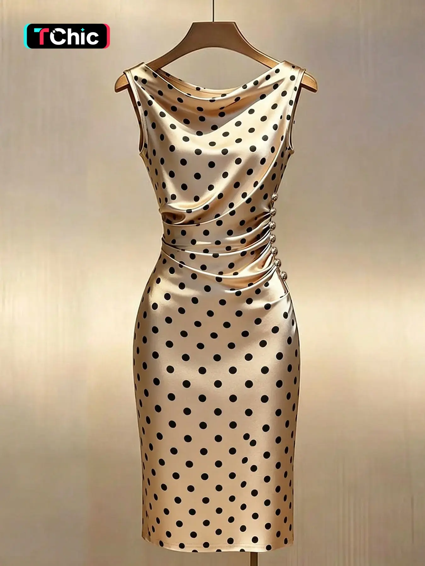 Polka Dot Halter Sleeveless Bodycon Dress, Lightweight Luxury Polka Dot Office Skirt, Vintage Polka Dot, Satin High-End Look, Elegant Office Style, Chic