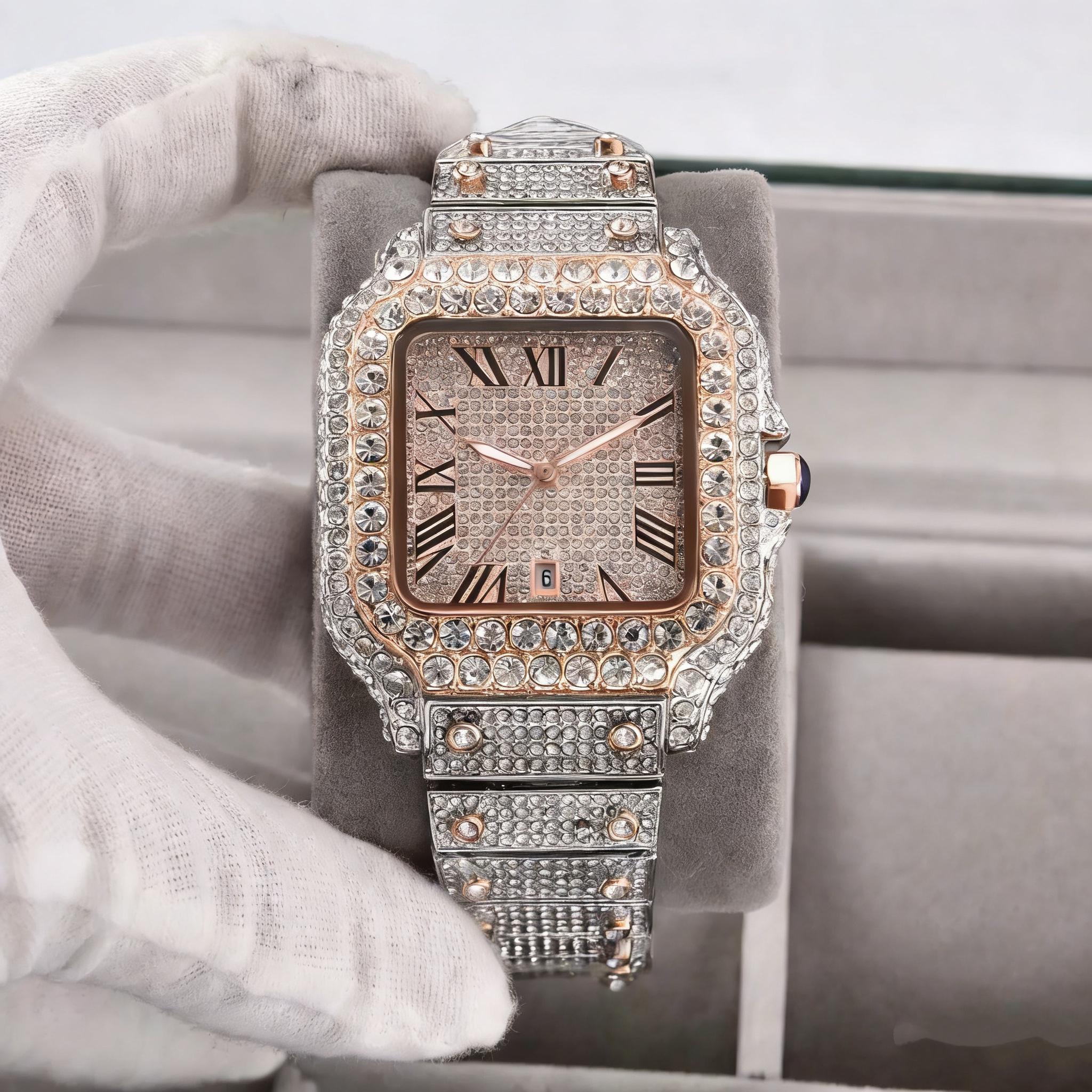 Luxury Diamond Square Men's Watch Classic Quartz Fashion Party Business Watch High-End Elegant Light Luxury Gift